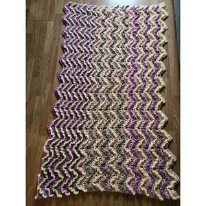 Handmade Crochet Afghan Throw Blanket Chevron 45" × 66" Pink Purple Yellow